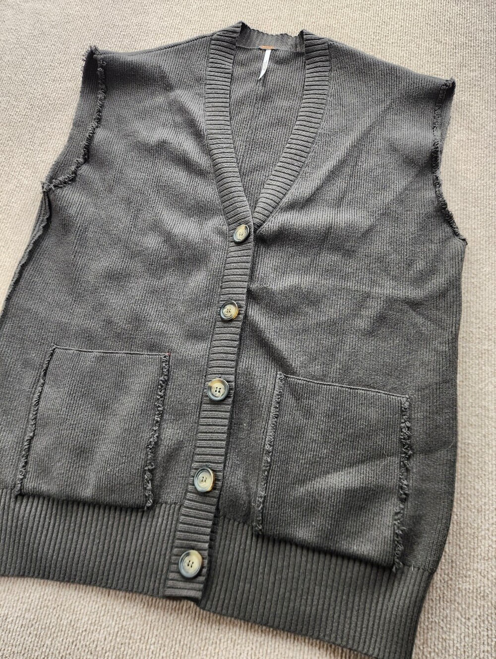 FREE PEOPLE Oakleigh Sweater Vest Brown Button Front Distressed Slouchy Sz XS